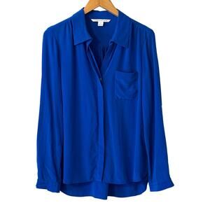 Diane Von Furstenburg 100% Silk Button Down Blue Blouse Womens size 12
